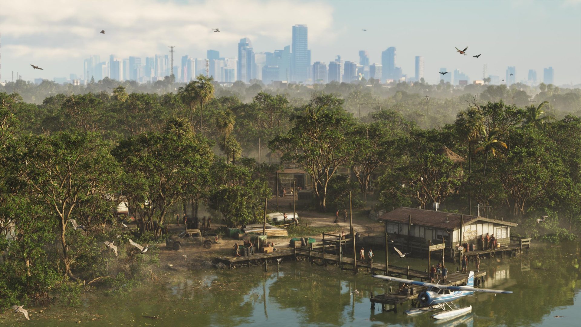 A dockside RV park in the mangroves