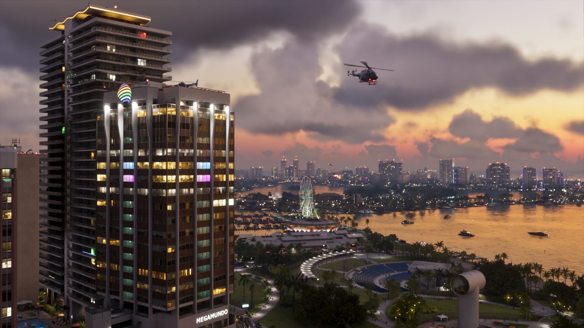 The Vice City skyline at dusk