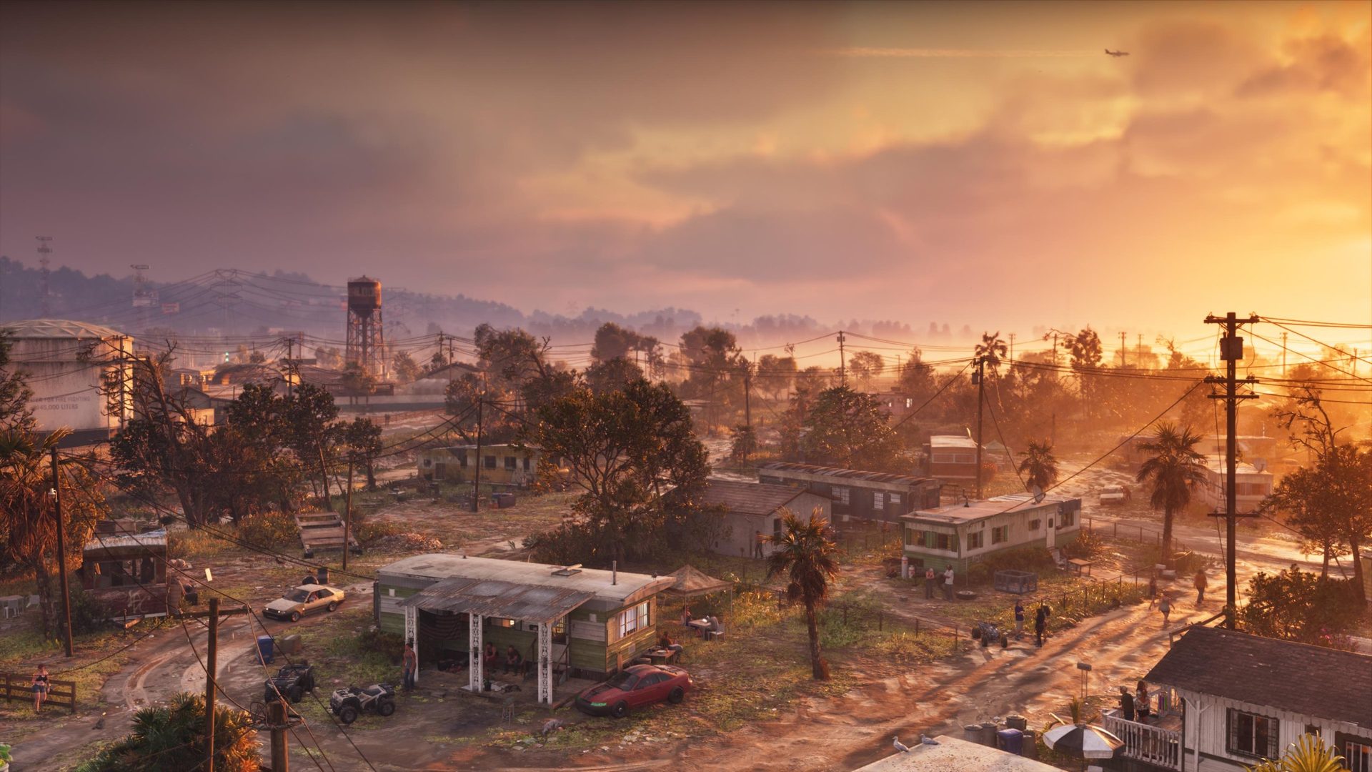 A trailer park at sunset